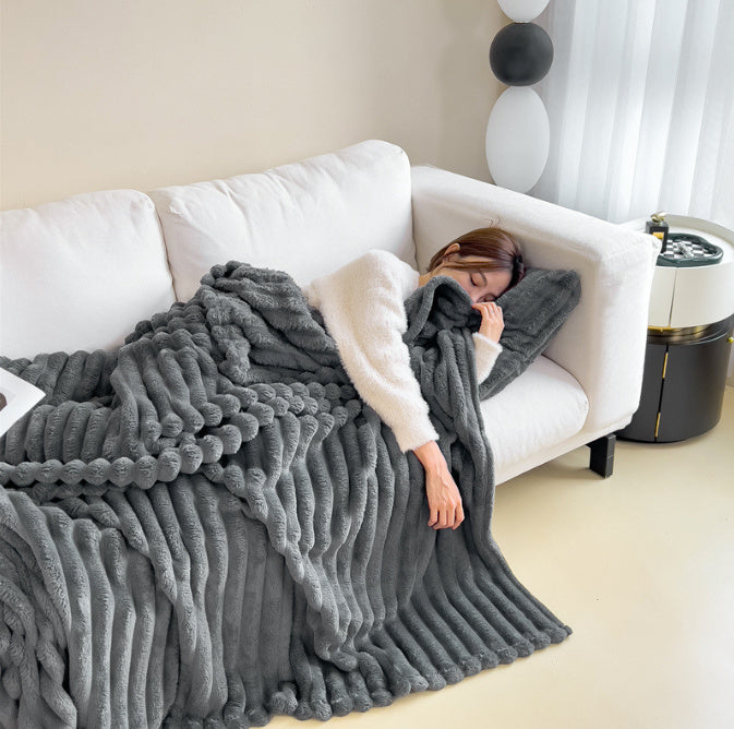 Double-Sided Velvet Rabbit Fur Blanket – Soft, Warm & Thick Throw