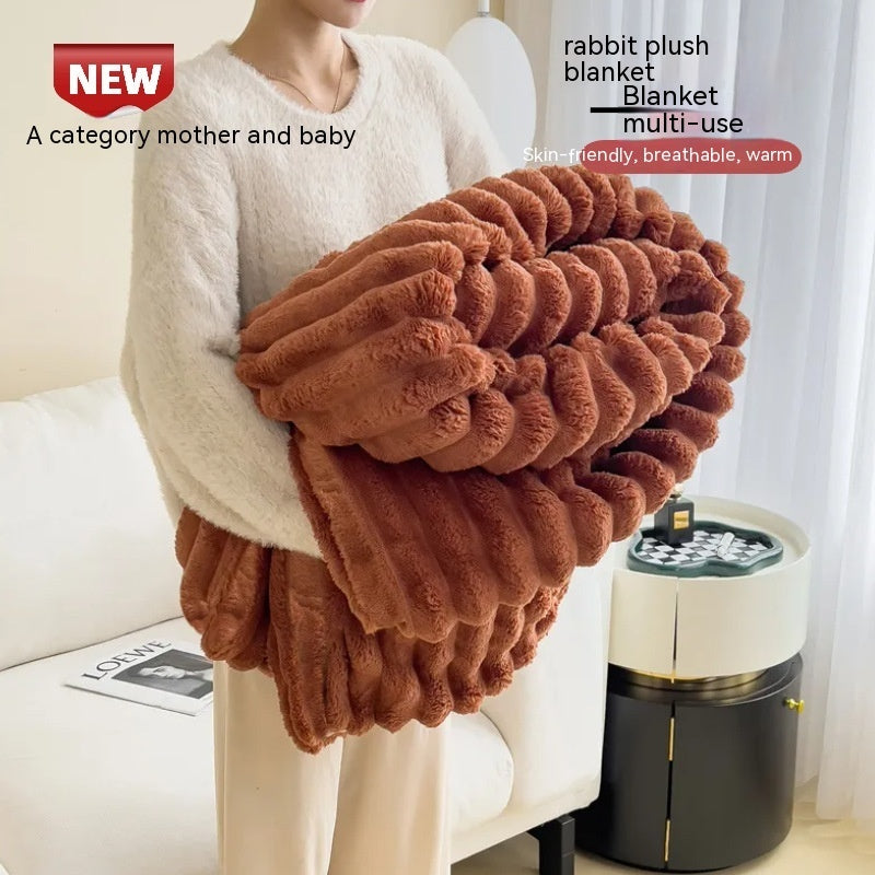 Double-Sided Velvet Rabbit Fur Blanket – Soft, Warm & Thick Throw