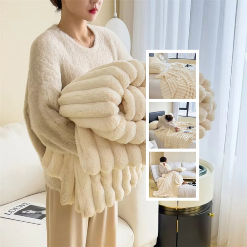 Double-Sided Velvet Rabbit Fur Blanket – Soft, Warm & Thick Throw
