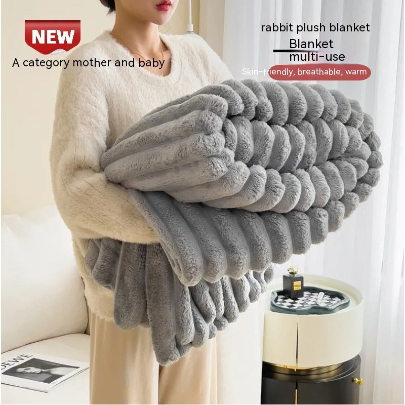 Double-Sided Velvet Rabbit Fur Blanket – Soft, Warm & Thick Throw