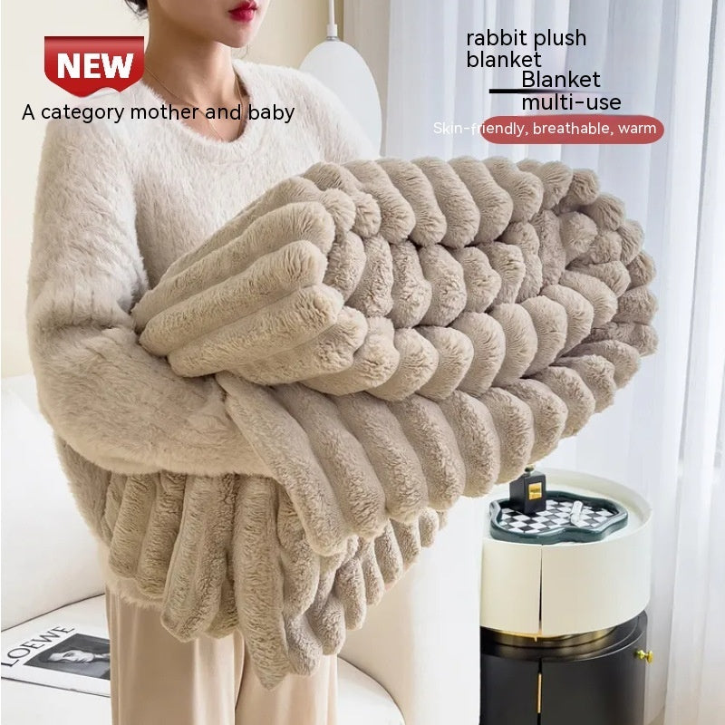 Double-Sided Velvet Rabbit Fur Blanket – Soft, Warm & Thick Throw