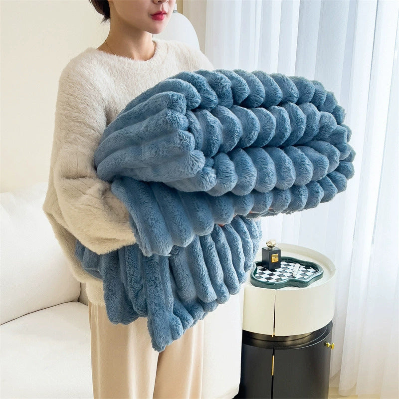 Double-Sided Velvet Rabbit Fur Blanket – Soft, Warm & Thick Throw